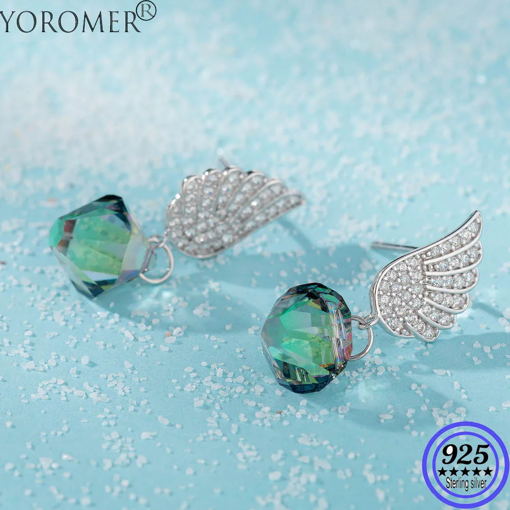 YOROMER 925 sterling silver earrings zirconia small wing stud earring women crystal fashion Jewelry grils white | Украшения и