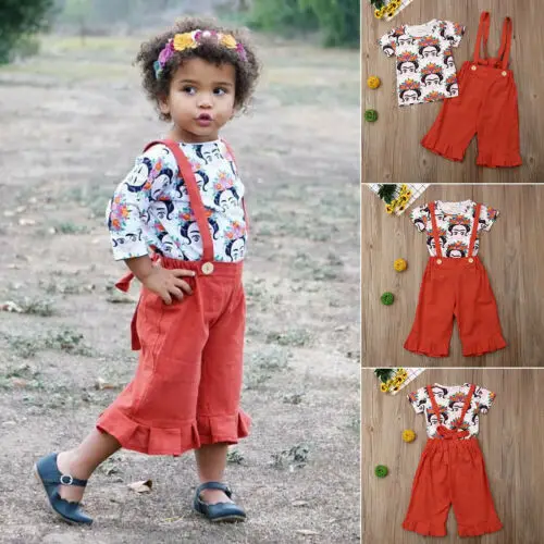 2 шт. детский хлопковый комбинезон с цветочным принтом и брюки на