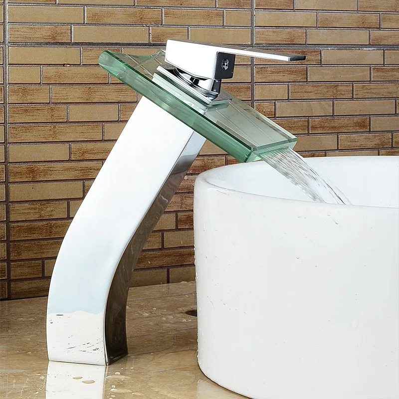 Современный квадратный стеклянный смеситель Водопад кран для раковины в ванную