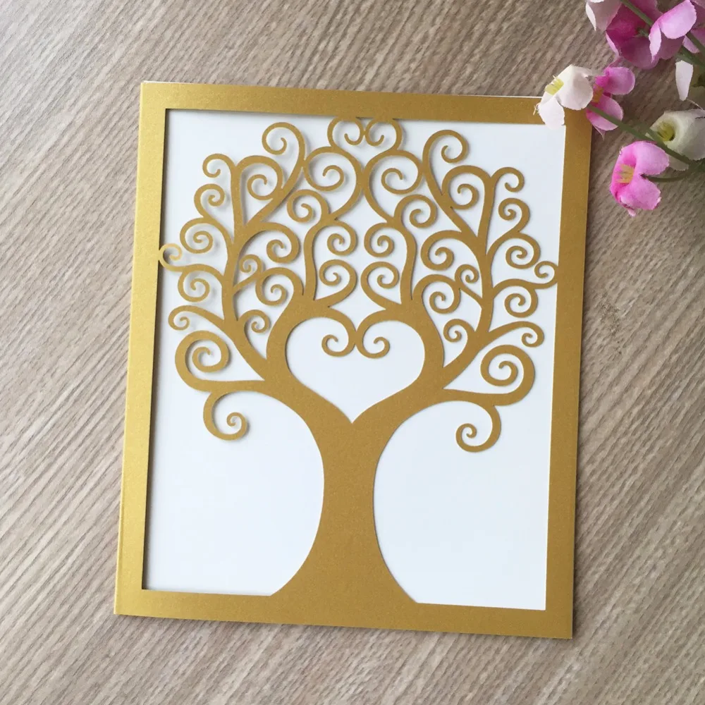 50Pcs Peach Creative Love Tree Hollow Laser Cut Business Party Birthday Invitations Card Decoration Romantic Wedding Suppliers | Дом и сад