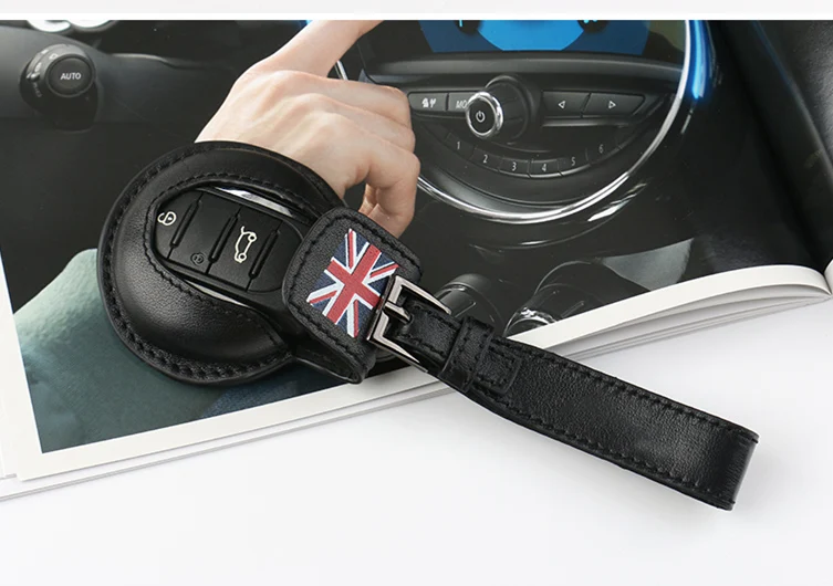 Черный Автомобильный чехол из натуральной кожи для ключей mini cooper f55 f56, чехол для ключей Юнион Джек, стиль, супер качество - Название цвета: Черный