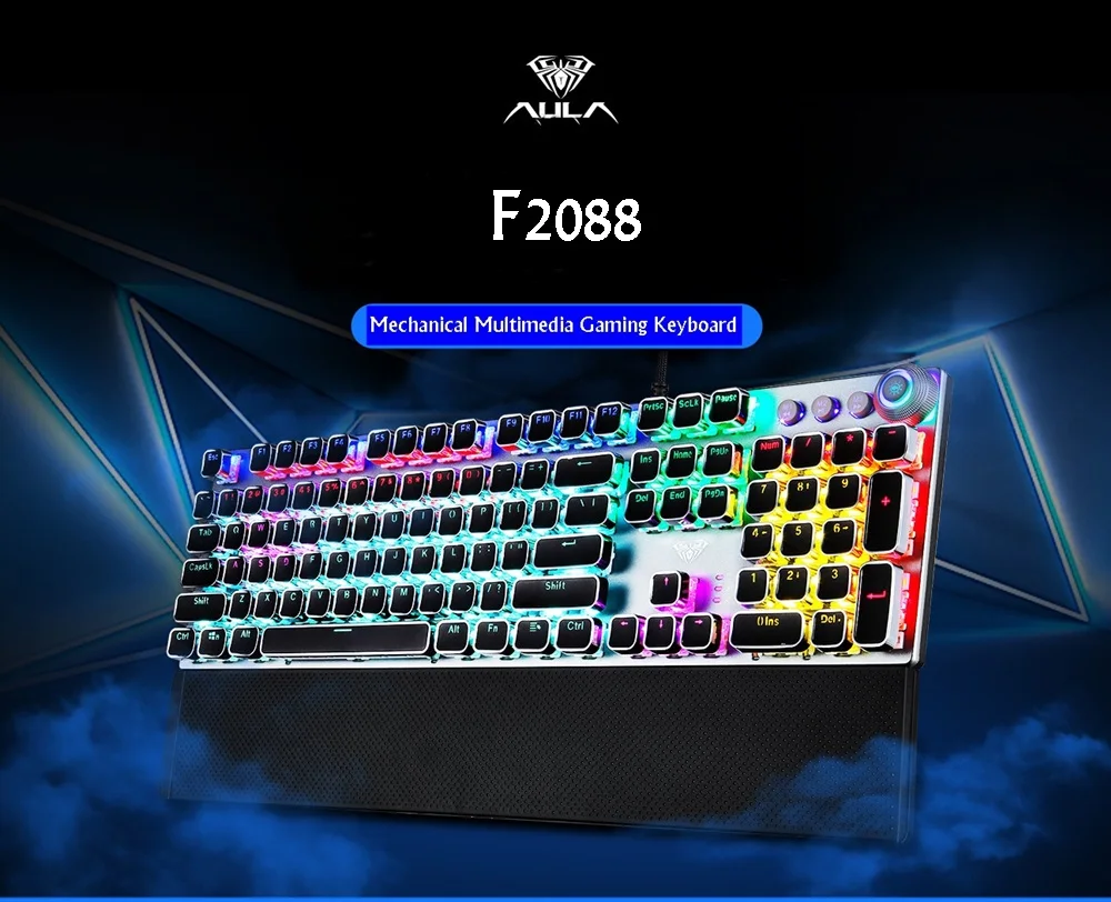 Игровая механическая клавиатура AULA F2088 с 108 клавишами, с проводной подсветкой, металлическая, с защитой от привидения, для компьютера, ПК