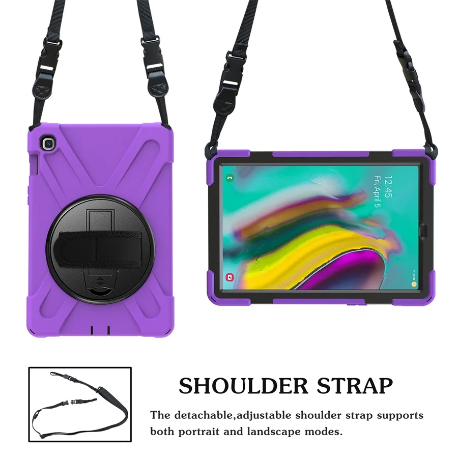 Purple Strap Для samsung Galaxy Tab S5e, 10,5 дюймов, T725, T725, детский чехол, противоударный, сверхпрочный, силиконовый+ подставка, гибридный, прочный, защитный чехол - Цвет: Purple Strap