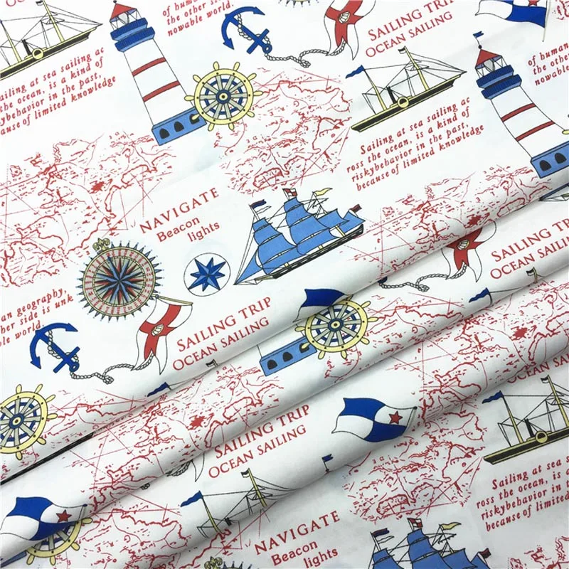 Хлопок саржа текстиль Морской стиль парусник карта якорь ткани для DIY кроватки постельный принадлежности подушки лоскутное Декор ручной работы tela