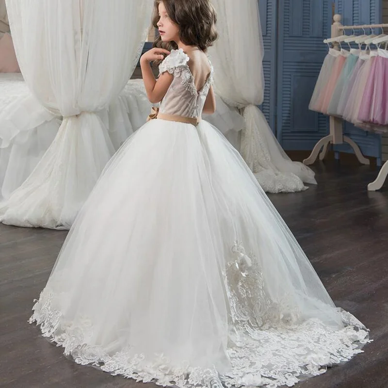 Платья для девочек с цветами кружевные платья первого причастия Элегантные без