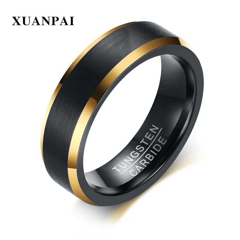 XUANPAI 6 мм мужские обручальные кольца из карбида вольфрама Anel Masculino золотой и черный тон матовый