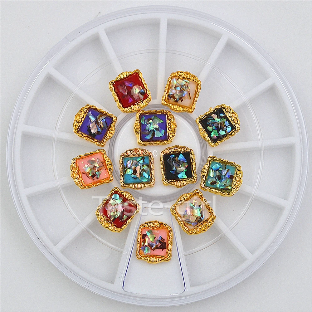 12 шт. с каймой золотистого цвета блестками на квадратном оболочка Стразы 3D