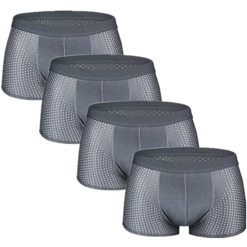 4grey 4 шт./лот, сетчатые боксеры, шорты, мужское нижнее белье, боксеры, Homme, сексуальные прозрачные мужские трусы, бамбуковое волокно, Трусы из шелка, размер L-7XL - Цвет: 4grey