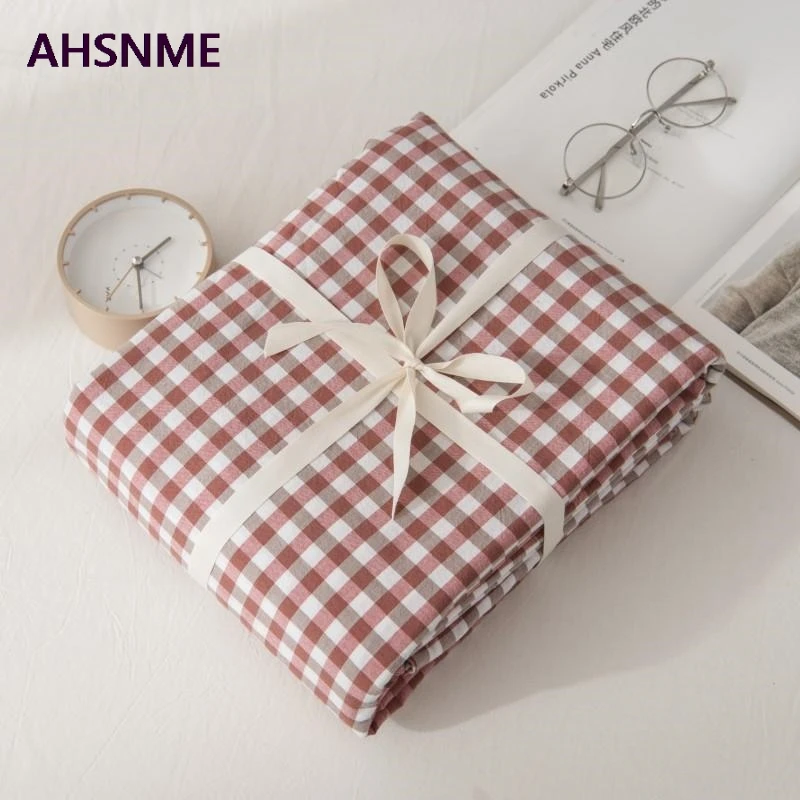 AHSNME/ хлопковые простыни, очень мягкие, красивые, летние, простые, розовые+ белые, клетчатые простыни, 90x200/120x200/180x200 см