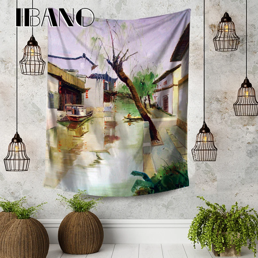 

IBANO Chinese Scenery Painting Tapestry Art Wall Hanging Blanket Home Decoration for Bedroom Dorm Yoga Mat Table Cloth Tapestry
