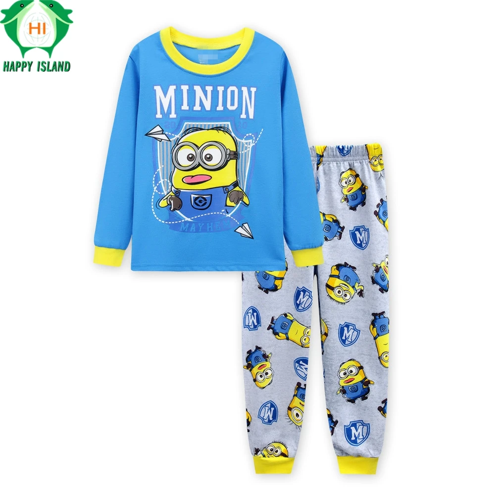 Lovely Spring Children Boy Kid Clothing Sets Minion Suits 2pcs Top+Pants Sleepwear Long Sleeve Movie Cartoon Pajamas Home Wear | Детская
