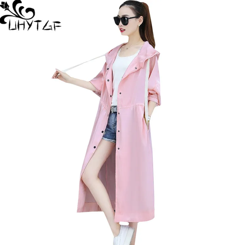 Куртка UHYTGF женская оверсайз с капюшоном модная тонкая верхняя одежда