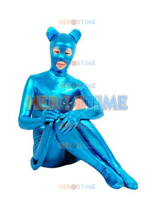 Блестящий костюм для женщин кошки на Хэллоуин цвет металлик синий новинка