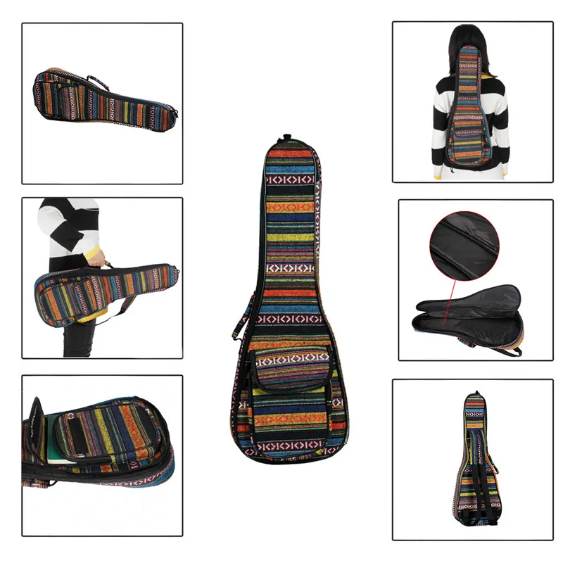 

23 Ukulele Bag National Style Backpack Ukulele Case 6mm Cotton Padding Adjustable Shoulder Strap for Ukulele Concert