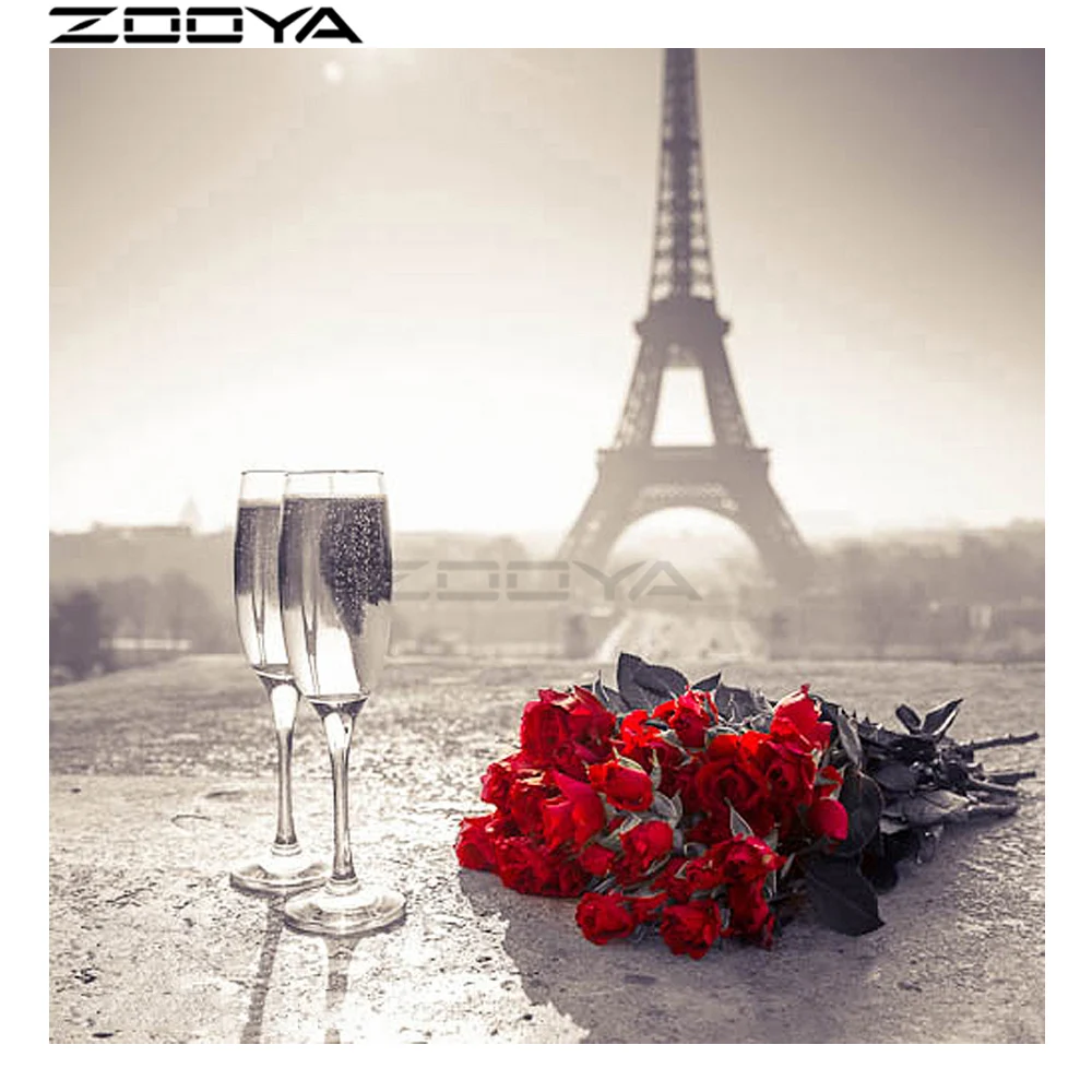 

ZOOYA Home Decor Diamonds Painting Cross-Stitch Embroidery 3d Diamonds Set For Embroidery Landscape Tower Rose Wine Glass R256