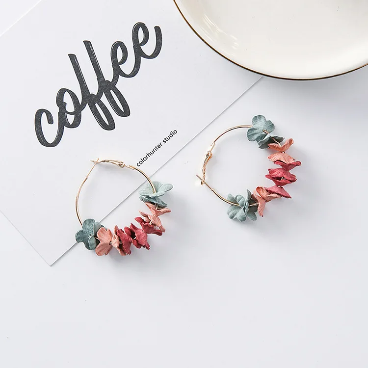 AOMU преувеличенная ткань цветок круг серьги-кольца Bijoux Sweety Красочные лепесток сплав серьги круг Большие серьги для женщин
