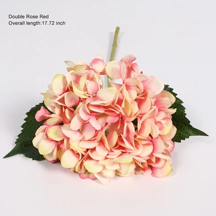 double rose red Xuanxiaotong 1 шт. искусственный цветок гортензии шелковые ветви с зелеными листьями для осени Свадебные вечерние украшения для дома высокое качество - Цвет: double rose red