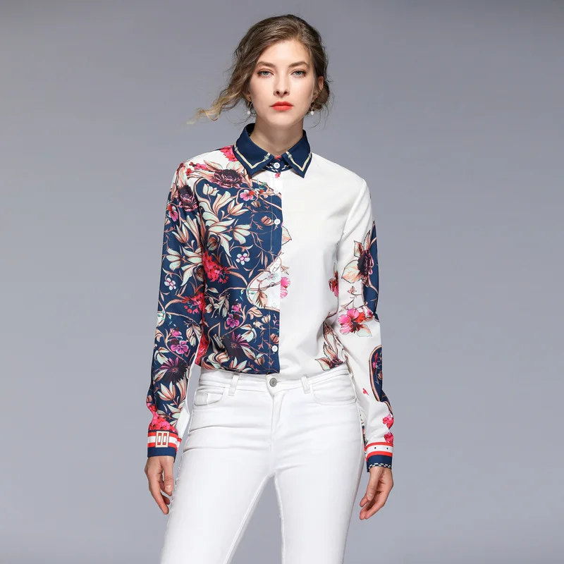 Женская блузка белая свободная с длинным рукавом летучая мышь и принтом NO890 на