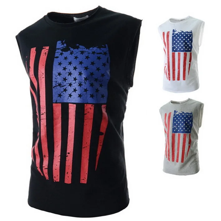 2015 Summer Style Men American Flag Print Fitness T Shirt Man Short Sleeve O-Neck Cotton Sport Hip Hop Tees Camisa Masculina | Мужская