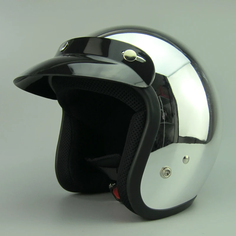 Винтажный мотоциклетный шлем зеркальный хромированный с открытым лицом для