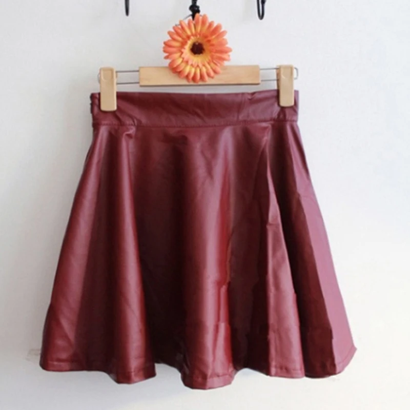 

Women Slim High Waist Short Mini Skirt Sexy PU Leagth Skirt Pleated Party Faux Leather Skirts
