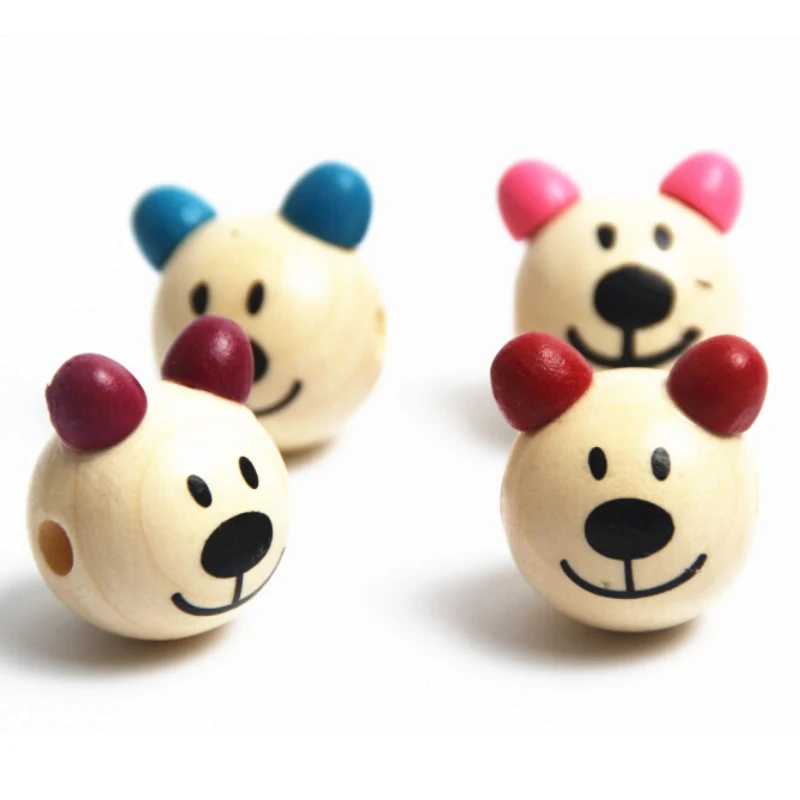 Ручной работы DIY шт. 5 шт. мультфильм 3D Медведь бусины мяч улыбающееся лицо дерево бусины DIY соски клип и украшения для бусины для детей Craft