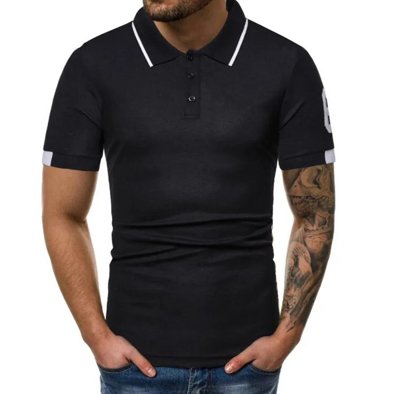 Мужская модная Повседневная рубашка поло с коротким рукавом Высококачественная