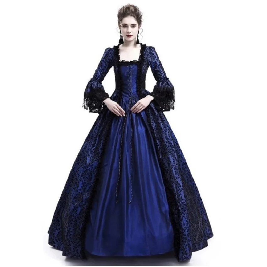 as shown Larp Halloween Velvet Witch Princess noble Long Dress Adult Costume Cosplay Outwear Gothic Medieval Dress trumpet Queen Costume - Цвет: as shown