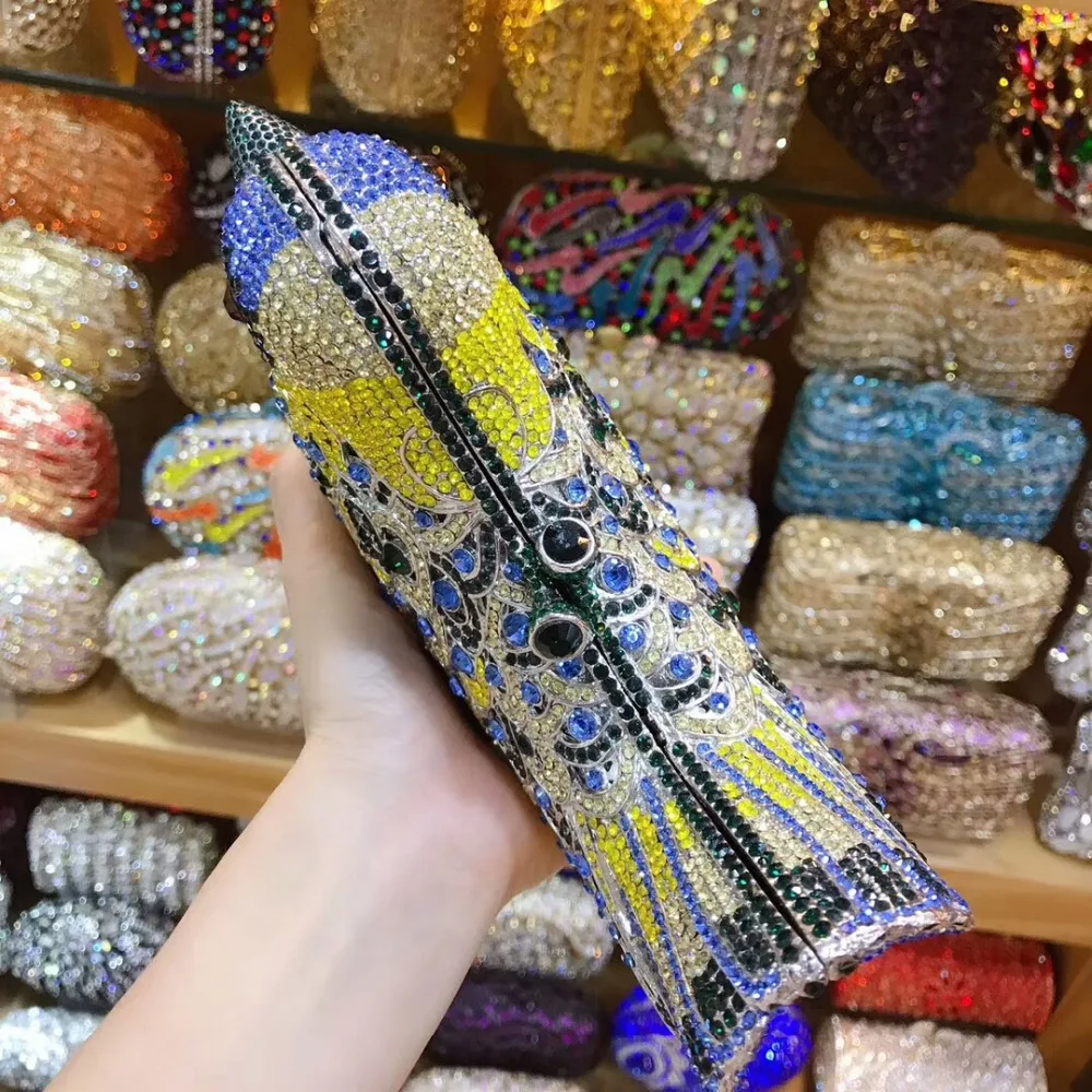 XIYUAN BRAND women bird shape party/prom/wedding/cocktail blue/gold/red evening bags Clutch purse Box Bag Hard Case shoulder bag | Багаж и