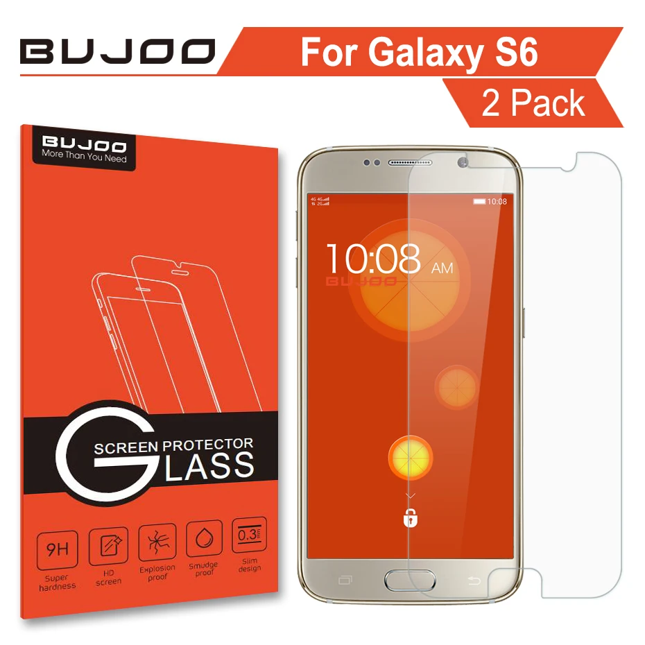 

2 упаковки, 100% оригинальный защитный экран BUJOO Safety 2.5D 0,3 мм 9H, прозрачный протектор экрана, закаленное стекло для Samsung Galaxy S6 S 6, защитная пленка