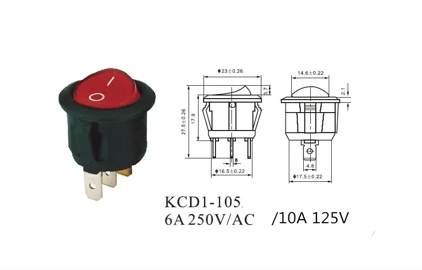 KCD1 105 AC 6A 10A 250V On Off клавишный переключатель черный 2 контактный выключатель