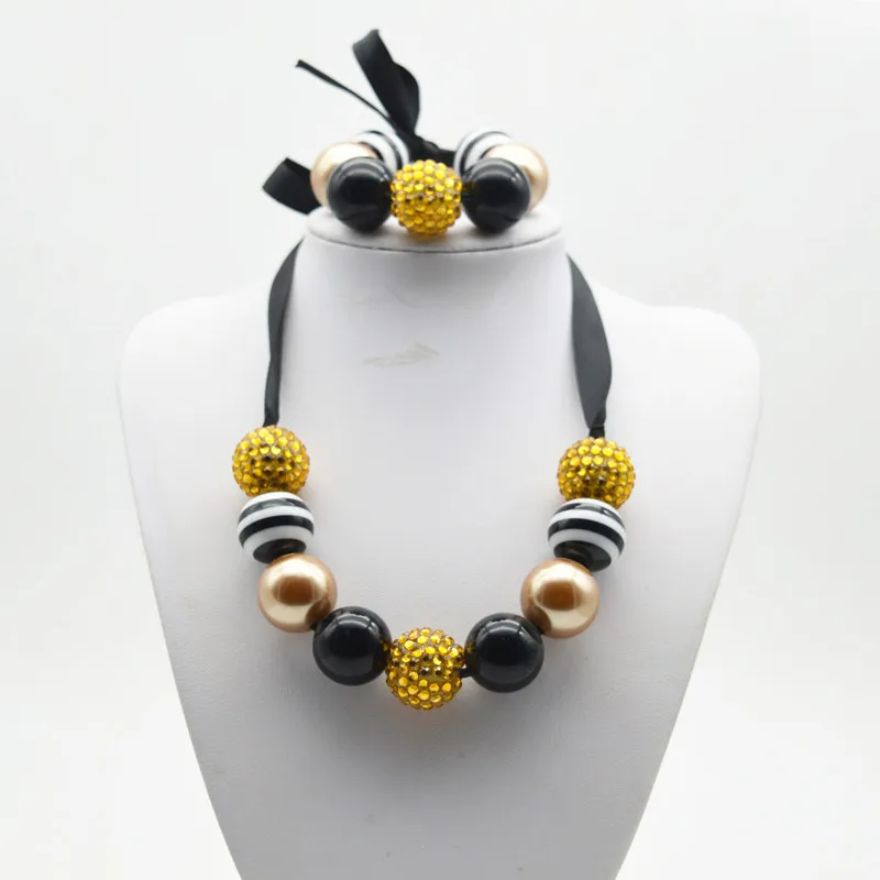

wholesale 5PCS New Girls Chunky Bubble Gum Bead Necklace Kids Black Ribbon Beaded Necklace For Jewelry Accessories