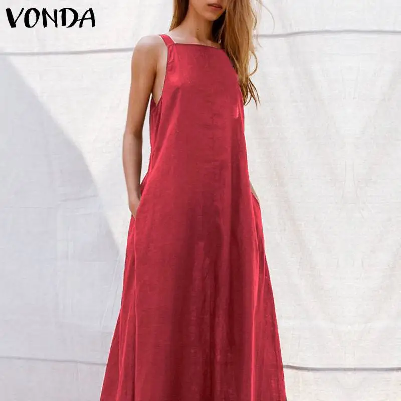 VONDA, сексуальное женское платье, лето, повседневное, квадратный вырез, без рукавов, на бретельках, вечерние, длинные платья, праздничное, с открытой спиной, Vestido 5XL