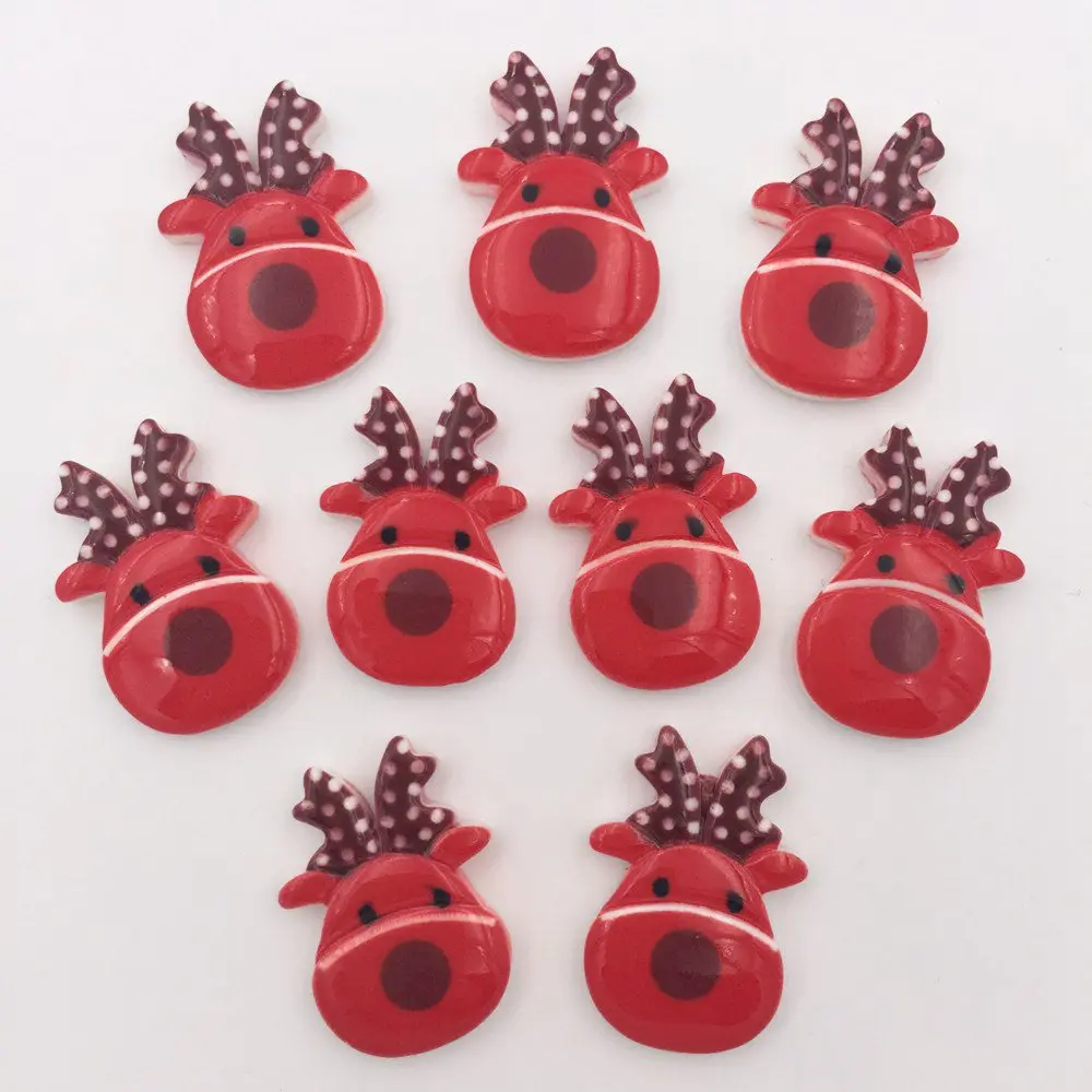 Смола 10 шт. ручная роспись Рождественский олень с плоским основанием