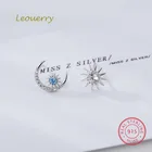 Leouerry 925 стерлингового серебра серьги персонализированные Асимметричная инкрустированные Голубой бриллиант солнце и луна серьги-гвоздики для женщин 2019 ювелирные украшения