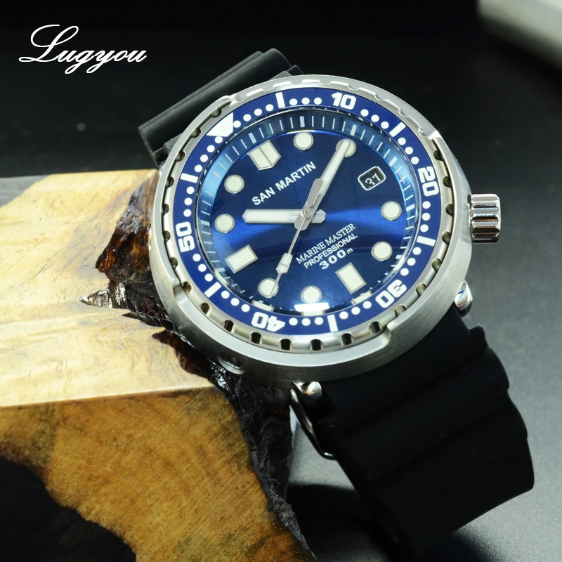 Lugyou San Martin Diver Мужские часы механические из нержавеющей стали Пескоструйный сапфир 20 АТМ водостойкий металлический браслет