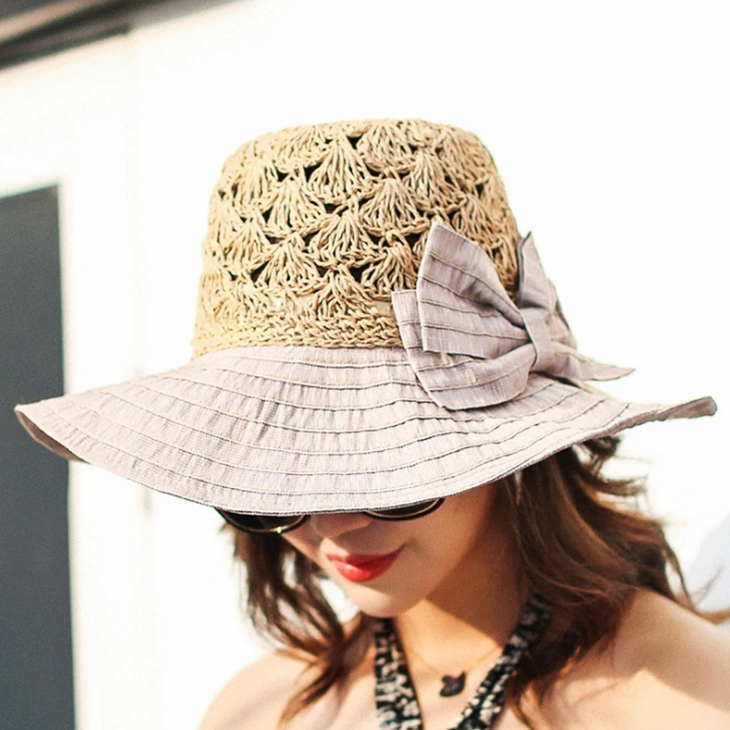 Новый летний Шапки для Для женщин мода бантом широкий пляжный навес солнечные
