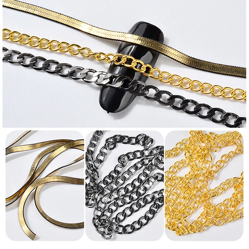 10 шт./компл. наклейки для дизайна ногтей золотые и черные цепи панк змеиные кости