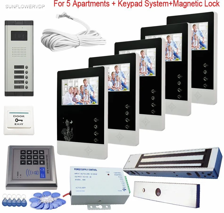 Для 5 единиц домашней безопасности видео телефон двери + Rfid Клавиатура система