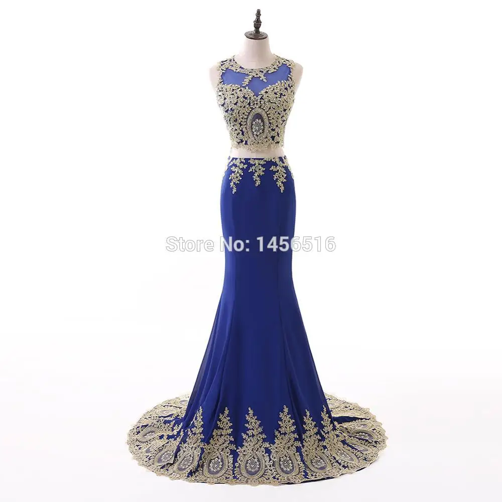Royal Blue Модные платья для выпускного вечера из 2 предметов Золотое длинное платье-Русалка на выпускной элегантное Деловое платье 013015 W - Цвет: Royal Blue