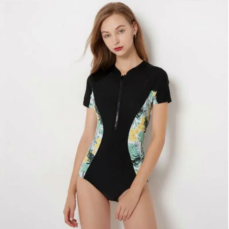 Летний сексуальный цельный купальник женский с коротким рукавом Цельный для