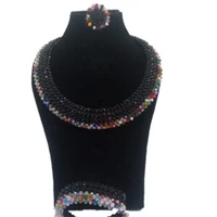 dudo wedding jewellery set bridal jewelry black and multi color african necklace set for party 2019 free shipping 3 row gift set