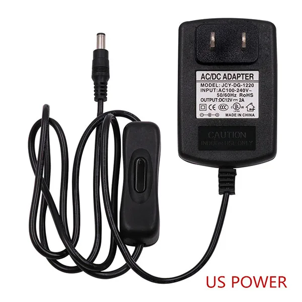 2A US Plug ЕС/США/Великобритания светодиодный светильник, драйвер, преобразователь, адаптер питания, трансформатор переменного тока 100-240 В до 12 В, 2 А, штепсельная вилка с переключателем ВКЛ/ВЫКЛ - Цвет: 2A US Plug