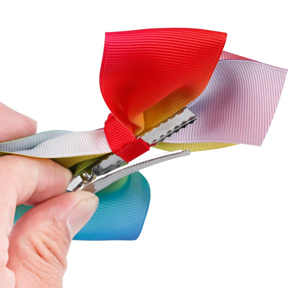 6 pcs/set Girls Rainbow Boutique Ribbon Bow Hair Clips 5 inch | Аксессуары для одежды