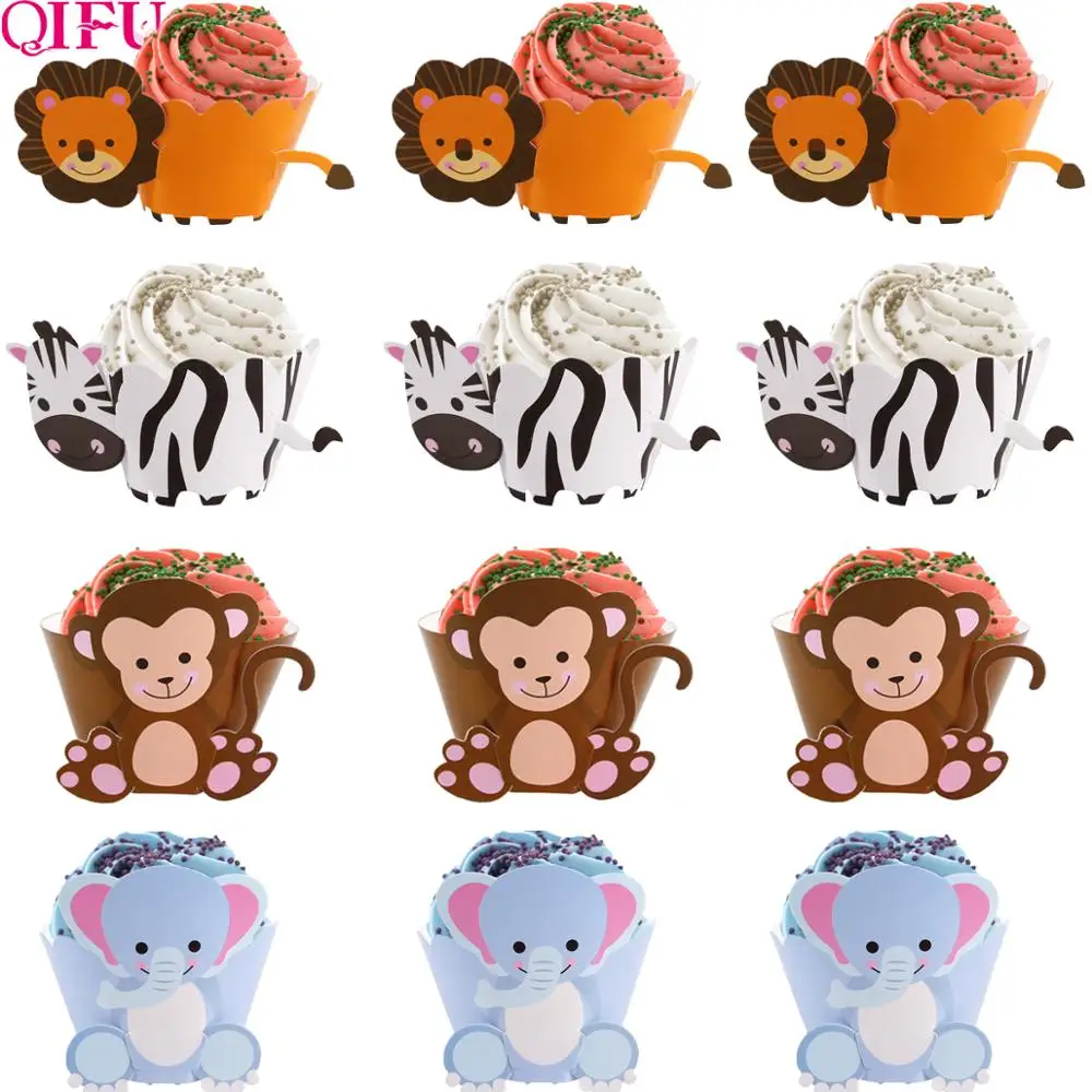 QIFU zebra животное кекс обертки для торта бумажные джунгли тематическая вечеринка