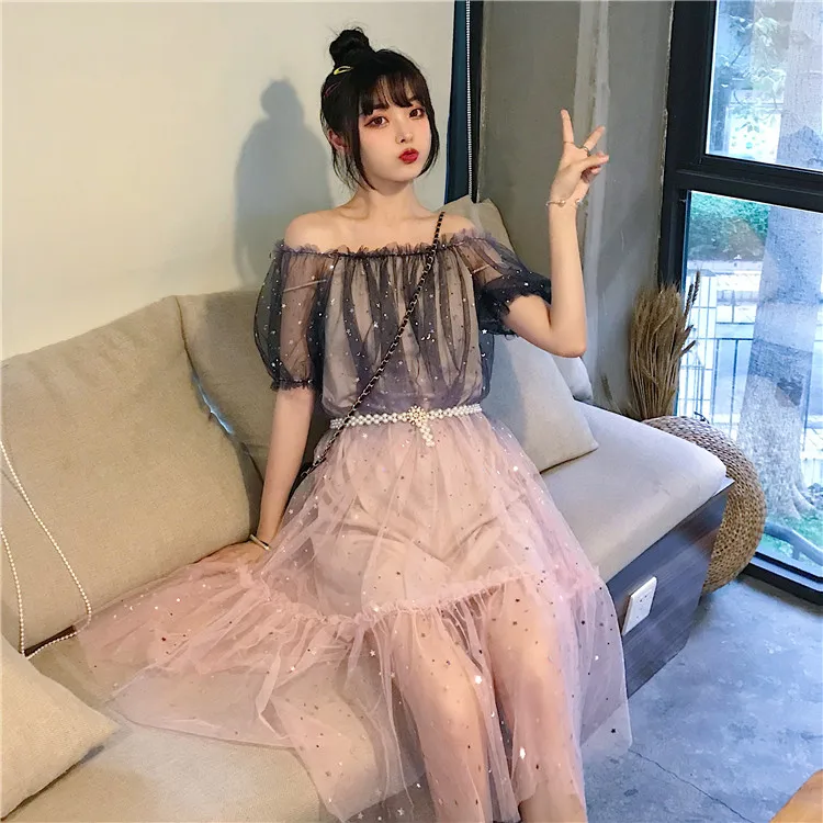 Милое корейское модное летнее новое платье Женская одежда с вырезом лодочкой и