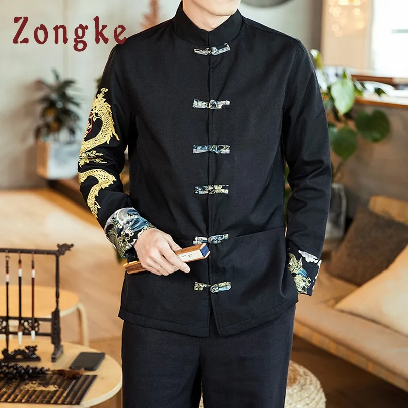 Zongke, китайский стиль, куртка с вышивкой дракона, мужская мода, хип-хоп уличная куртка-бомбер, Мужское пальто, мужская куртка, пальто, 5XL