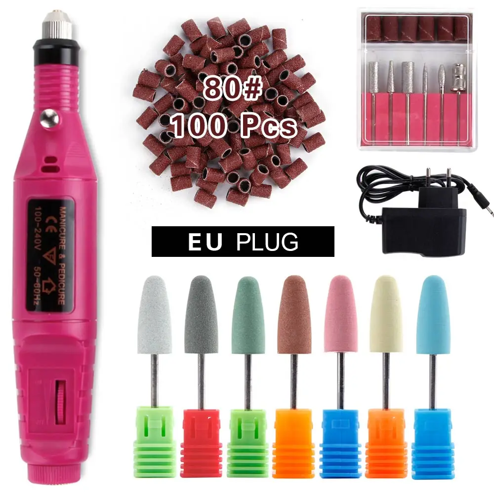 Rose Set 80 Профессиональные электрические сверла для ногтей набор маникюрный аппарат резиновая силиконовая насадка для полировки Шлифовальная головка фрезы педикюрный аппарат - Цвет: Rose Set 80