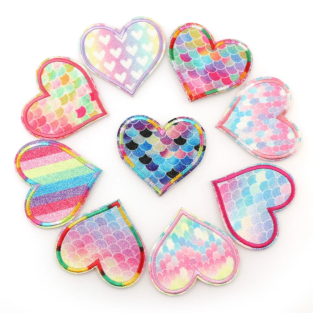 1 компл./9 шт. смешивания Цвет нашивки Shine Heart нашивки с радугой с шляпой DIY девушка вышитые патчи железо на аппликации вышивка