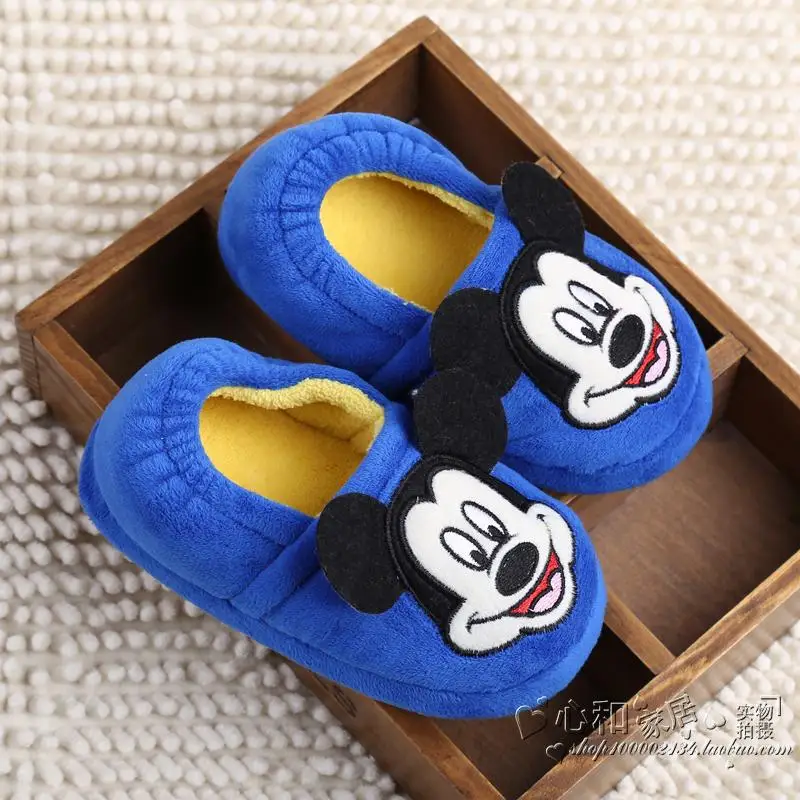 Disney/детская теплая хлопковая обувь с рисунком Минни и Микки; домашняя обувь; нескользящая домашняя хлопковая обувь с мягкой подошвой